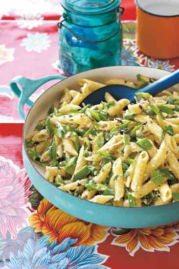 This Penne Rigate Recipe is made perfect with sweet, crunchy sugar snaps, mint, and parsley.
